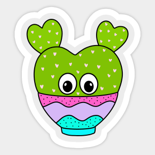 Cute Cactus Design #340: Hearty Cactus In Cute Bowl Sticker